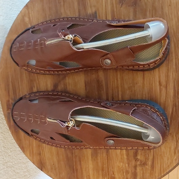 Men\'s Brown Leather Fisherman Sandal Shoes Adjustable Easy On /Off Sz.13 main image 5